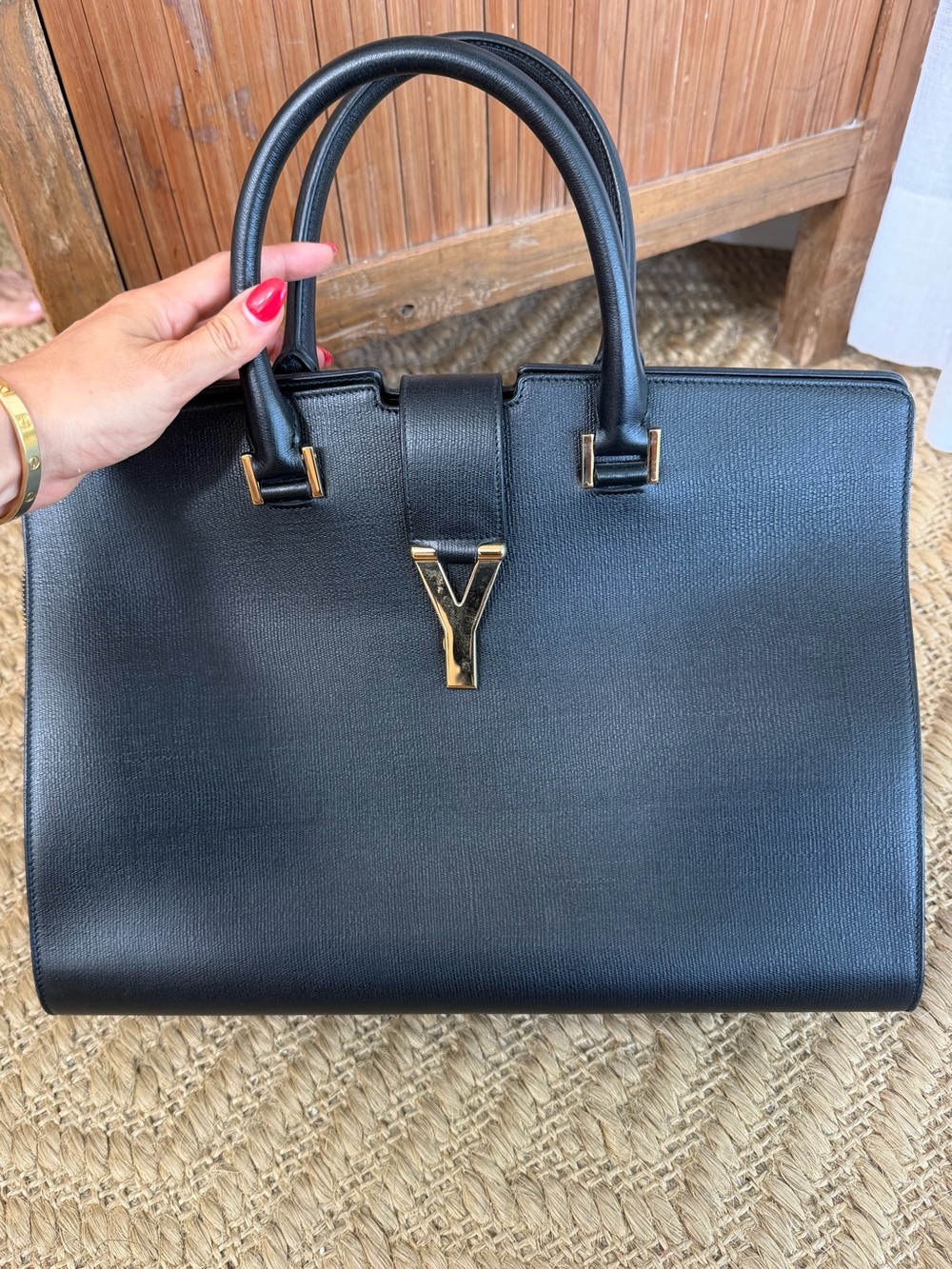 YSL Black Top-Handle Satchel with Gold Hardware